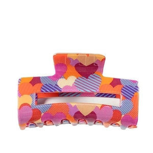 Pince à cheveux rectangulaire à motif cœur rose avec design antidérapant pour queue de cheval