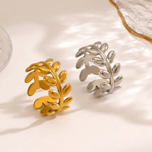 Stainless Steel Leaf Open Ring Adjustable Olive Branch Minimalist Fashion Jewelry For Women