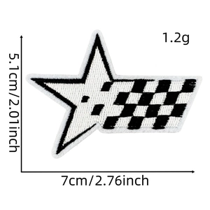 Detailed size specifications for a star-shaped racing checkerboard embroidery patch