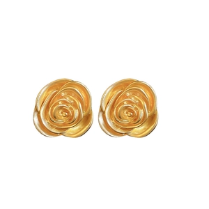 Vintage style matte gold rose flower stud earrings with elegant 3D layered petals