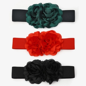 Women Elastic Corset Belt 3D Satin Rose Flower Wide Waistband Cincher For Dress Decorative Accessories