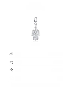 Detailed view of S925 sterling silver Hamsa Hand pendant with size 9.5x13mm and 1.1g weight