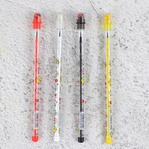 Detailed view of four colorful cartoon non-sharpening pencils with cute 3D toppers