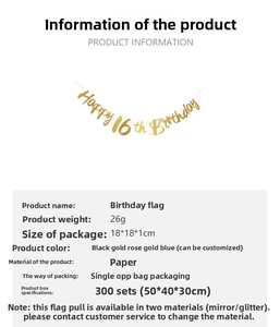 Macro detail of paper Happy Birthday banner with golden mirror and glitter texture finishes