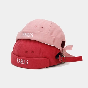 Paris embroidered miki hats in red and pink cotton fabric with adjustable metal buckle