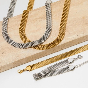 Stainless Steel Mesh Weave Watchband Chain Necklace And Bracelet Elegant Minimalist Jewelry For Women