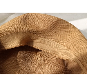 Macro detail showing high-density knitted texture and inner stitching of the khaki beret
