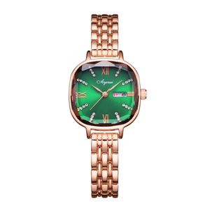 Elegant Women Quartz Watch Small Square Dial Rhinestone Calendar Date Week Waterproof Alloy Fashion Luxury Ladies Wristwatch