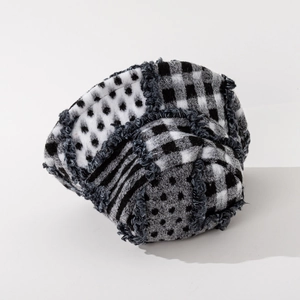 Plaid patchwork wool bucket hat for men and women with fringes and monochrome patterns
