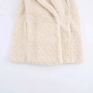 Chic off-white faux fur coat featuring high-density soft plush texture and warm material