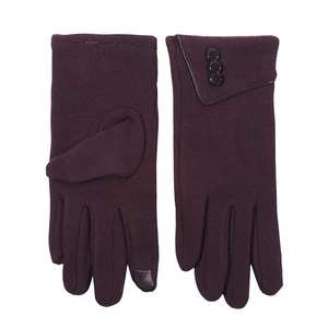 Deep purple thermal fleece gloves for women with touch screen fingers and button details