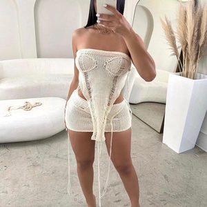 Durchbrochener Strick Tube Top Und Minirock Sommer Sexy Häkel Quaste Ärmellos Streetwear Passendes Outfit Damen