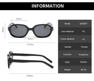 Detailed size chart and specifications for classic small frame rectangular sunglasses