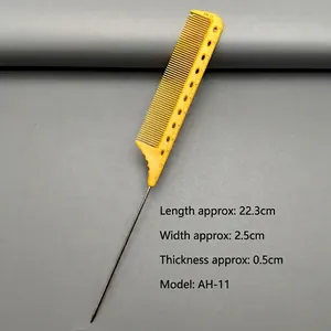 Detail view of professional hair comb with centimeter scale and metal pin tail