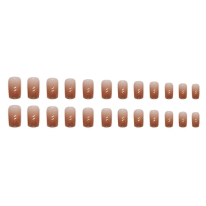 24pcs gradient coffee brown square fake nails with a glossy polished finish