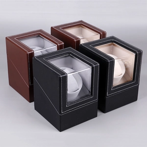 Single watch winder box in black and brown PU leather with clear view window