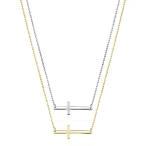 Horizontal Cross Necklace 925 Sterling Silver Minimalist Geometric Pendant Choker For Women Daily Jewelry