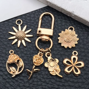 KC gold alloy sunflower and rose flower charms with lobster clasp for DIY jewelry