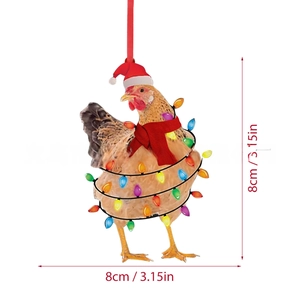 Funny Christmas rooster ornament with red scarf and lights, acrylic decor, size 8cm/3.15in