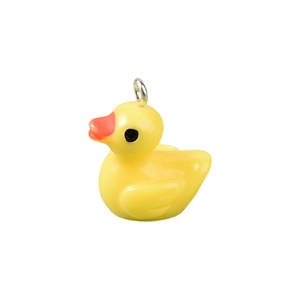 Miniature resin yellow duck pendant with silver metal ring for DIY jewelry making