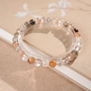 Natural Rutilated Quartz Green Phantom Beaded Bracelet Handmade Minimalist Vintage New Chinese Style Elegant Women Fashion Jewelry
