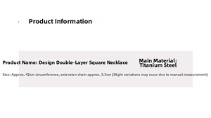 Detailed size information for double-layered titanium steel square necklace with 42cm chain