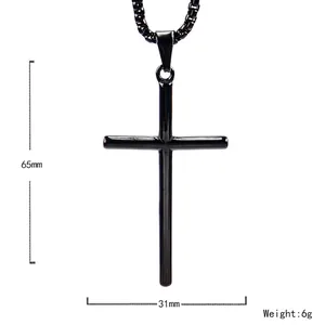 Men's black stainless steel cross pendant necklace with a sleek punk style design