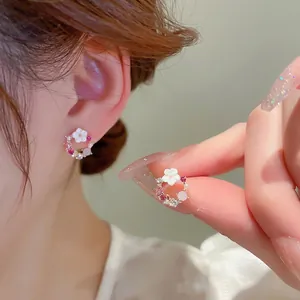 Orecchini Ghirlanda Fiori Lega Strass Perla Artificial Perno Argento 925 Sterling Dolce Elegante Gioielli Per Donna