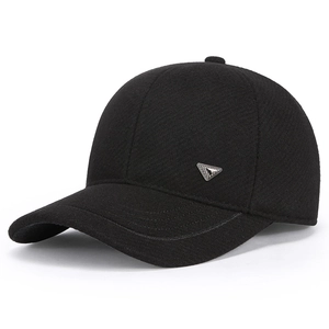 Winter Baseball Cap Woolen Warm Thermal Ear Protection Casual Outdoor Sports Hat Men Women Metal Triangle Logo
