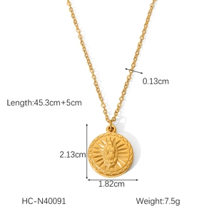 Detailed size specifications for 18K gold stainless steel angel relief pendant necklace