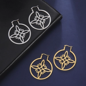 Roestvrij Stalen Holle Heksenknoop Geometrische Ronde Hangende Oorbellen Voor Dames Boheems Keltische Knoop Stijl Sieraden Cadeau