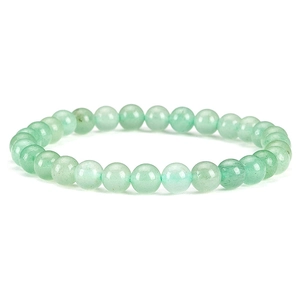 Pale green 6mm natural gemstone beaded stretch bracelet with polished crystal stones