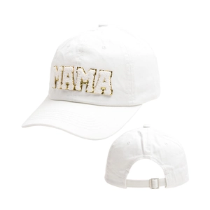 Casquette de baseball blanche pour femme avec broderie MAMA et boucle en métal