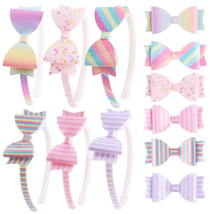 Accessoires Cheveux Filles Grand Nœud Serre-tête Pince À Cheveux Paillettes Rayures Arc-en-ciel Décor Étoile Princesse