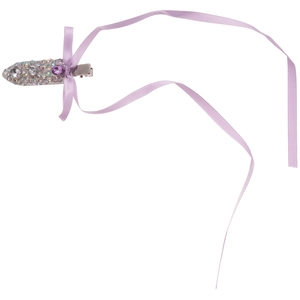 Sparkling lilac rhinestone bow hairpin with long purple ribbons for elegant hairstyling