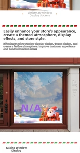 Detail of Christmas Santa and reindeer window static stickers for festive shop glass decor