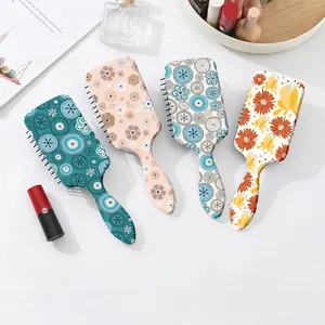 Floral Print Air Cushion Massage Comb Anti-Static Scalp Care Paddle Hair Brush Portable ABS For Women Girls