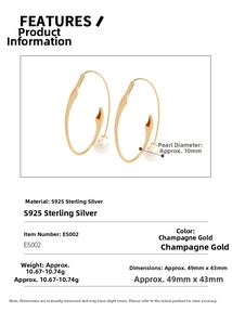 Detailed size chart for S925 silver champagne gold earrings with 10mm pearl specifications