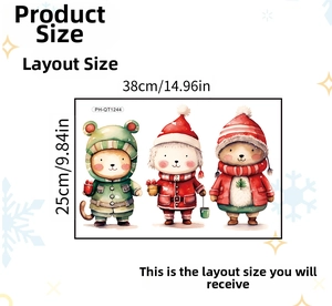 Detailed sheet of cartoon Christmas wall stickers with bears and rabbit measuring 38x25cm