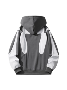 Grijze en witte hoodie met panelen voor heren met achterkant zicht en geribbelde manchetten