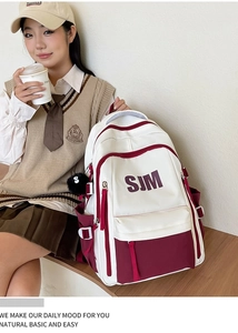 Vintage style ivory and burgundy contrast large capacity college backpack for students
