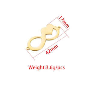 Golden stainless steel infinity heart charm connector for DIY jewelry making 42x17mm