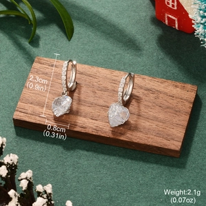 French style silver heart earrings with transparent crystal and zircon details