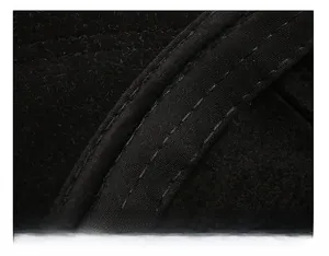 Detail of widened thick sweatband with precision double-stitch sewing on winter hat