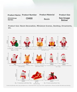 Detailed chart showing sizes and weights for 13 resin Christmas miniature figurines