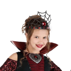 Spider Web Queen Crown Headband Gothic Halloween Costume Accessory Plastic Red Rhinestone Party Headpiece