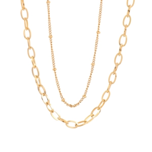 Double-layer 18K gold-plated titanium steel necklace with paperclip and satellite chains