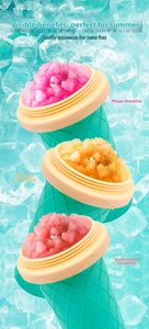 Slushie maker cups with dragon fruit, mango, and watermelon smoothies on ice cubes