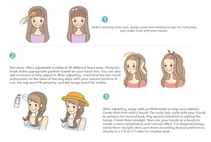 Detailed step-by-step wig wearing guide and maintenance instructions for long wavy wigs