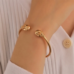 Bracelet Jonc Ouvert Crâne Punk Gothique En Alliage Métal Rétro Réglable Pour Hommes Femmes